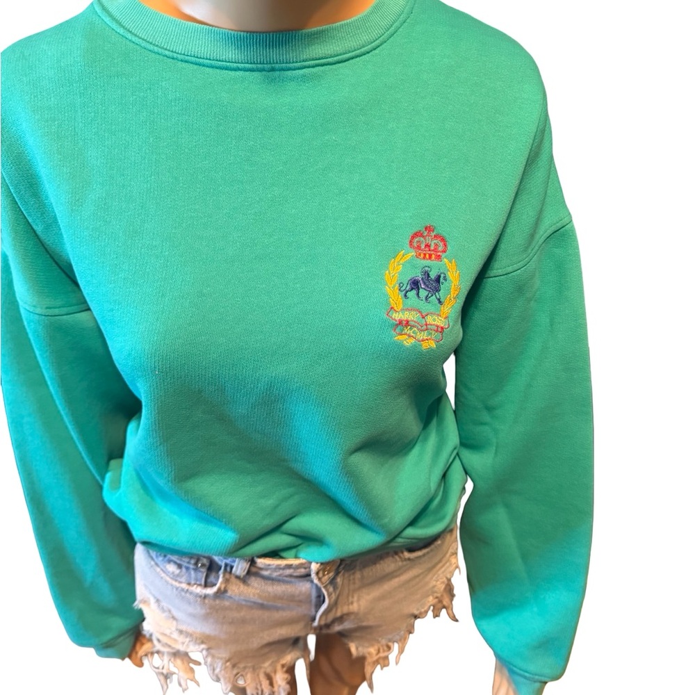 Embroidered Crest Crewneck Sweatshirt in Teal - Picture 6 of 10
